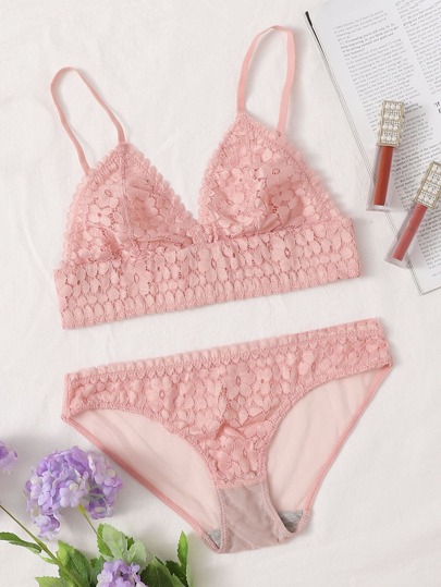 Floral Lace Triangle Lingerie Set