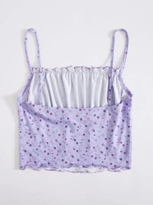Soleia Ruched Bust Frill Trim Seam Front Cami Top - Lilac Purple - View 2