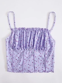 Soleia Ruched Bust Frill Trim Seam Front Cami Top - Lilac Purple - View 3