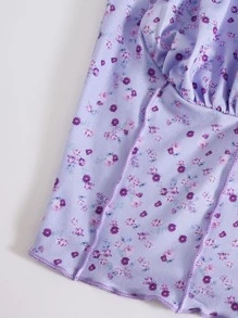 Soleia Ruched Bust Frill Trim Seam Front Cami Top - Lilac Purple - View 4