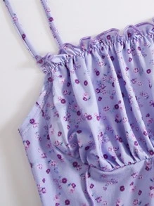 Soleia Ruched Bust Frill Trim Seam Front Cami Top - Lilac Purple - View 5