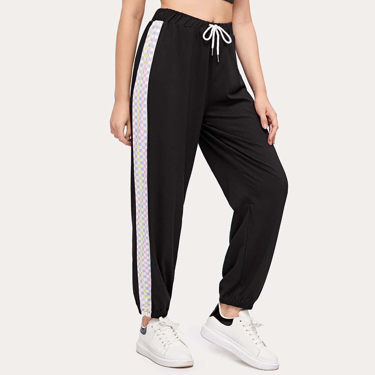 

Plaid Side Joggers, Black