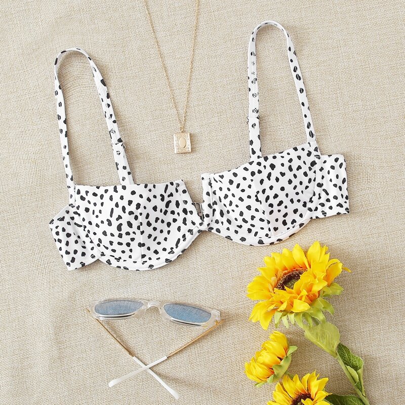 

Dalmatian V Wired Underwire Bikini Top, Black and white