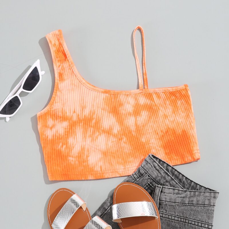 

Tie Dye Asymmetrical Neck Crop Top, Orange