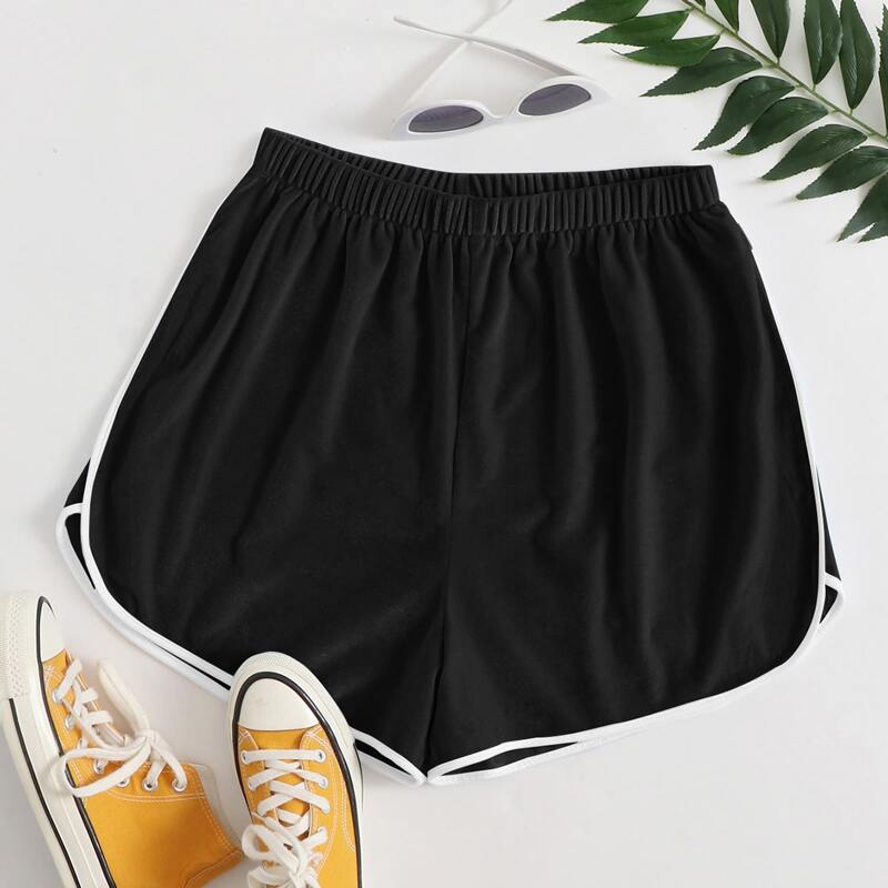 

Contrast Binding Dolphin Shorts, Black