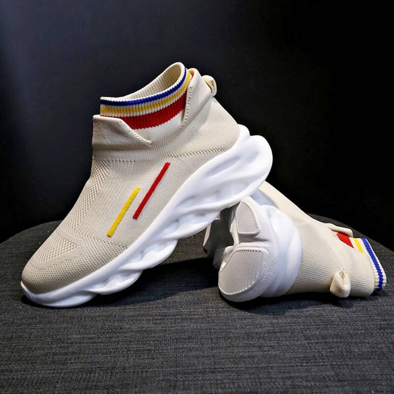 

Striped Chunky Sole Sock Sneakers, Beige pastel