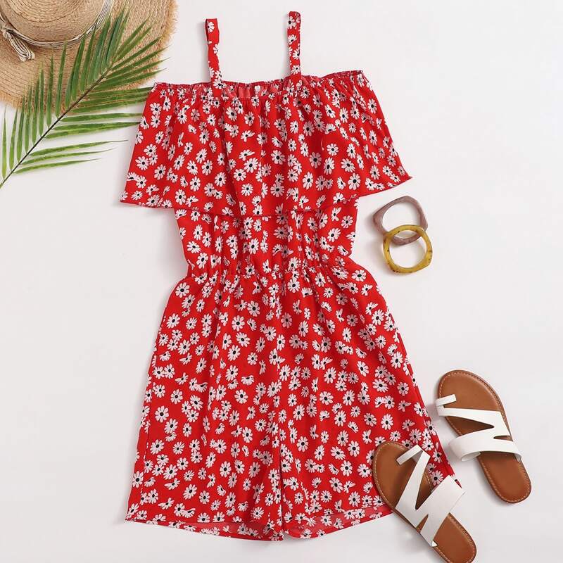 

Floral Ruffle Cami Romper, Multicolor