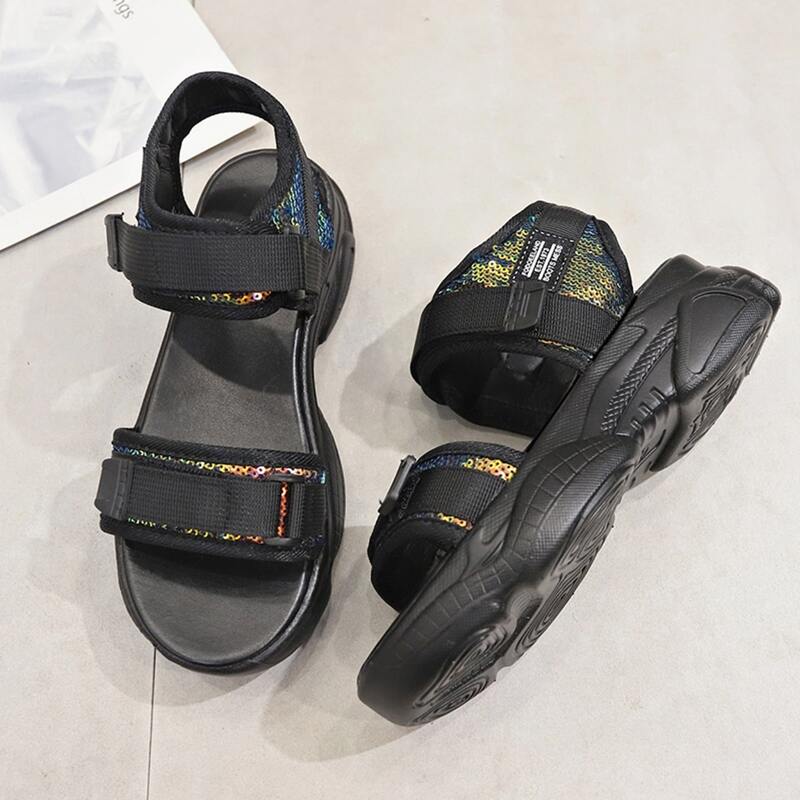 

Sequin Ankle Strap Midform Sandals, Black