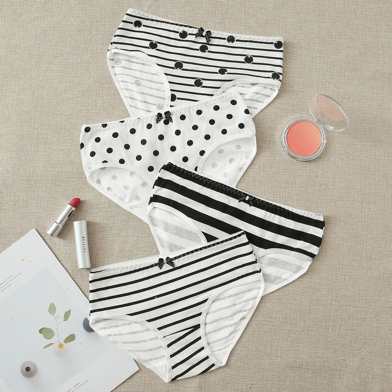 

4pack Stripe & Polka Dot Panty Set, Black and white