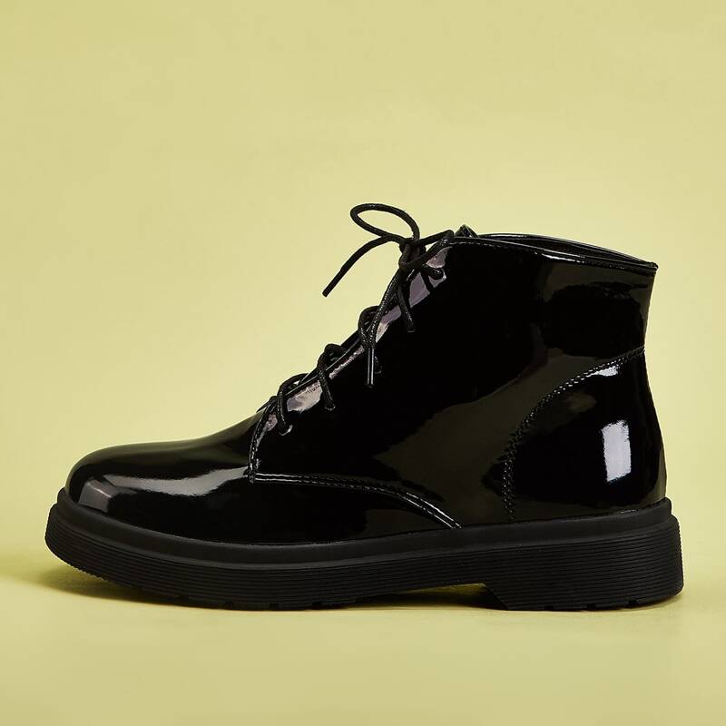 

Lace-up Ankle Combat Boots, Black