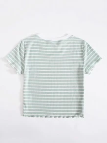 SHEIN EZwear 生菜边条纹 T 恤