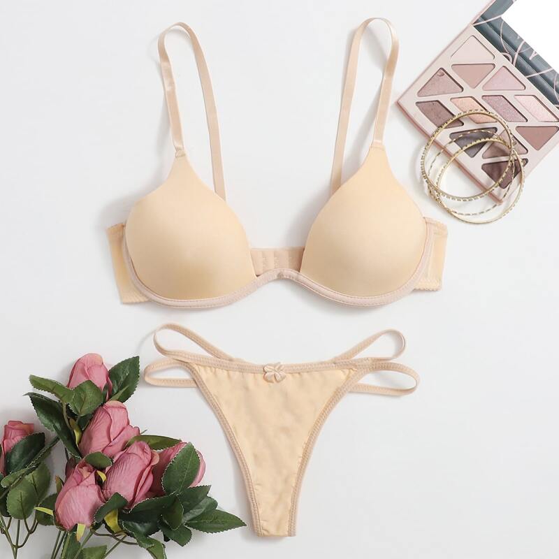 

Underwire Bra & Thong Lingerie Set, Apricot