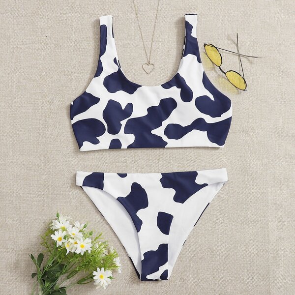 

Cow Print Bikini Swimsuit, Blue and white