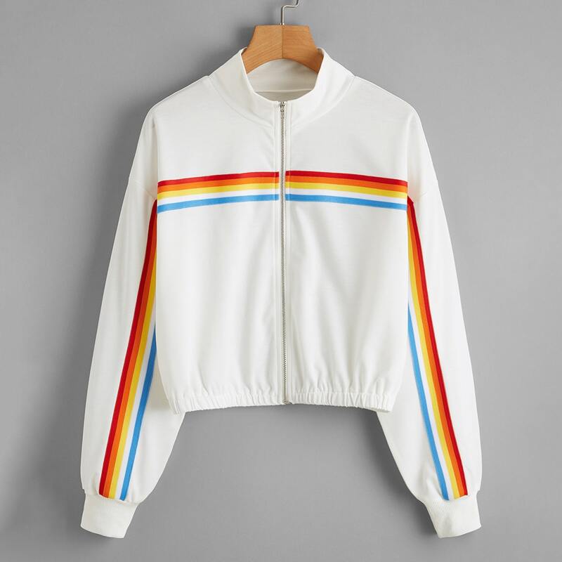 

Rainbow Stripe Zip Up Jacket, White