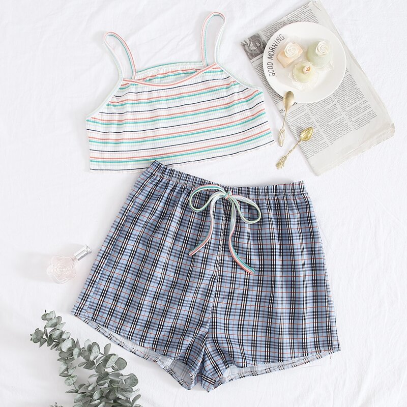 

Stripe Cami & Plaid Shorts PJ Set, Multicolor
