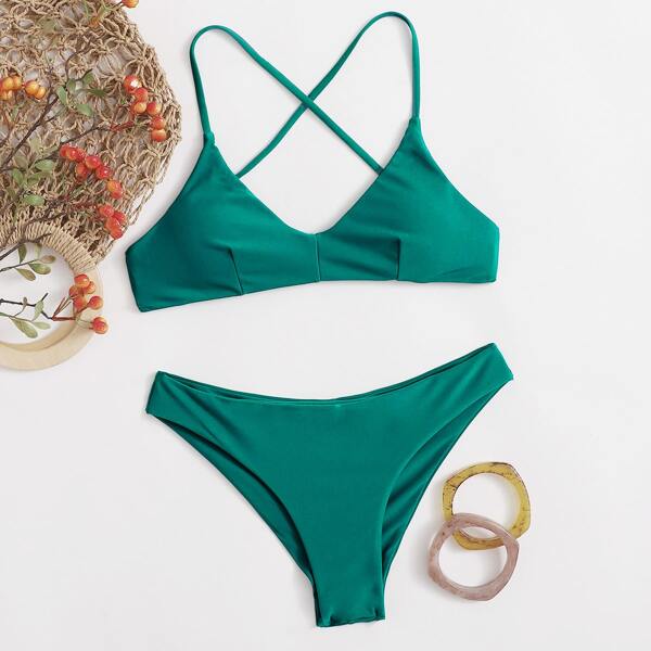 

Criss Cross Tie Back Bikini Swimsuit, Green
