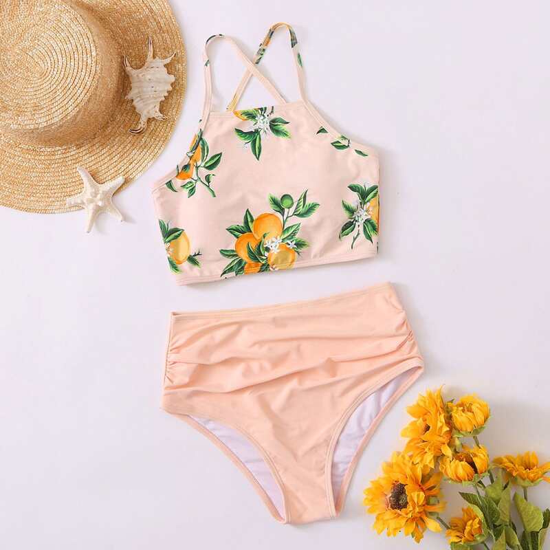 

Fruit Print High Waist Bikini Swimsuit, Multicolor