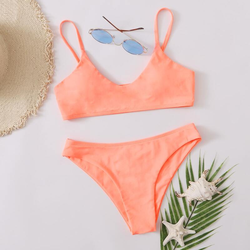 

Solid Cami Bikini Swimsuit, Coral orange