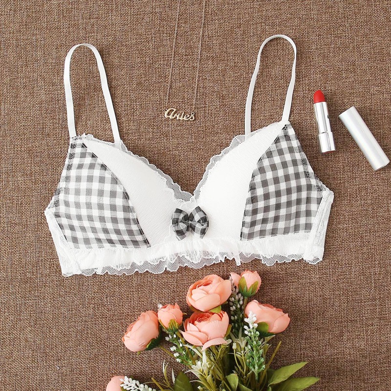 

Colorblock Gingham Lace Trim Bralette, Multicolor