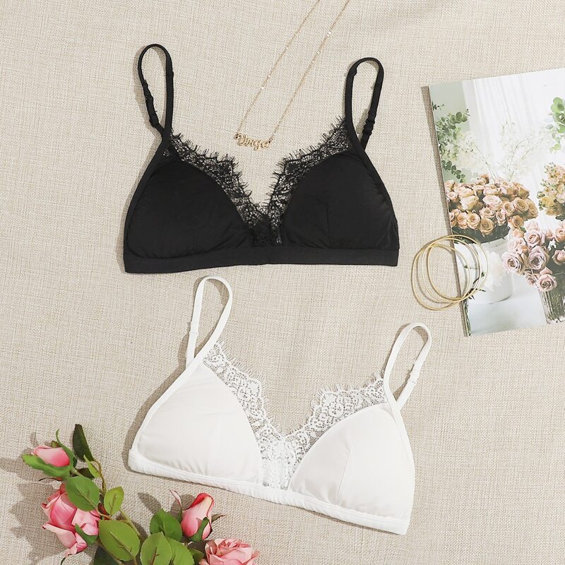 

2pack Lace Trim Triangle Bra Set, Multicolor