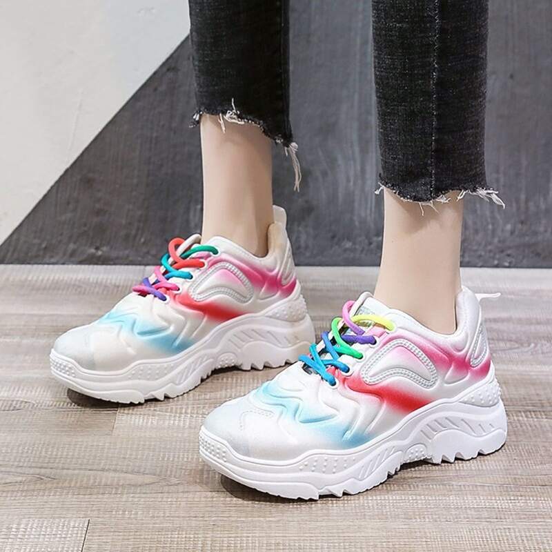 

Ombre Lace-up Chunky Sneakers, White