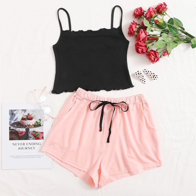 

Ribbed Cami & Shorts PJ Set, Multicolor