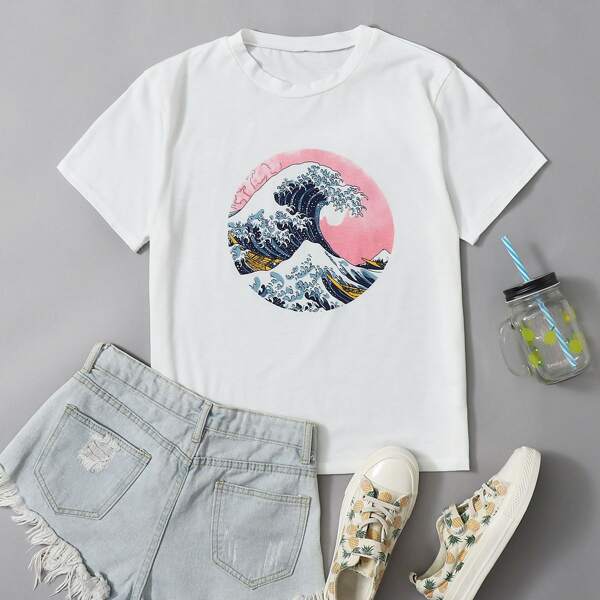 

Scenery Print Short Sleeve Tee, White