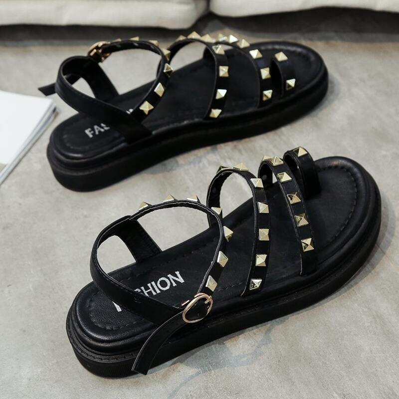 

Spiked Toe Ring Ankle Strap Sandals, Black