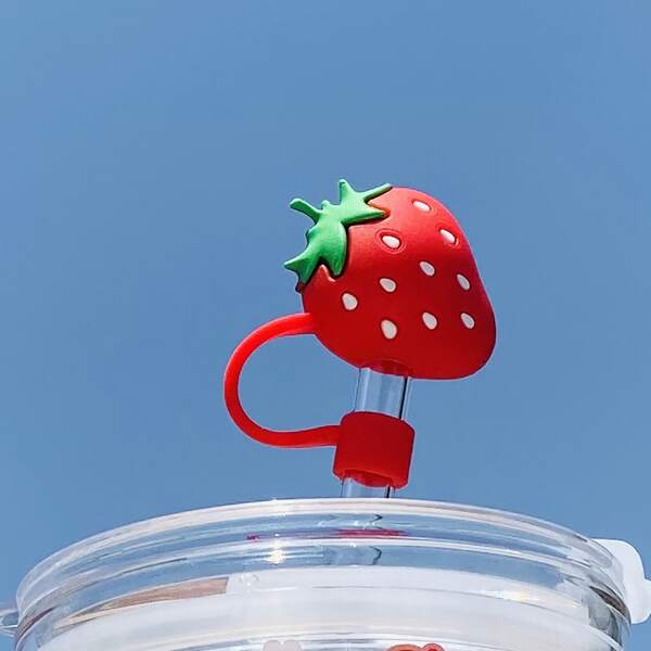 

2pcs Strawberry Shaped Straw Cover, Red