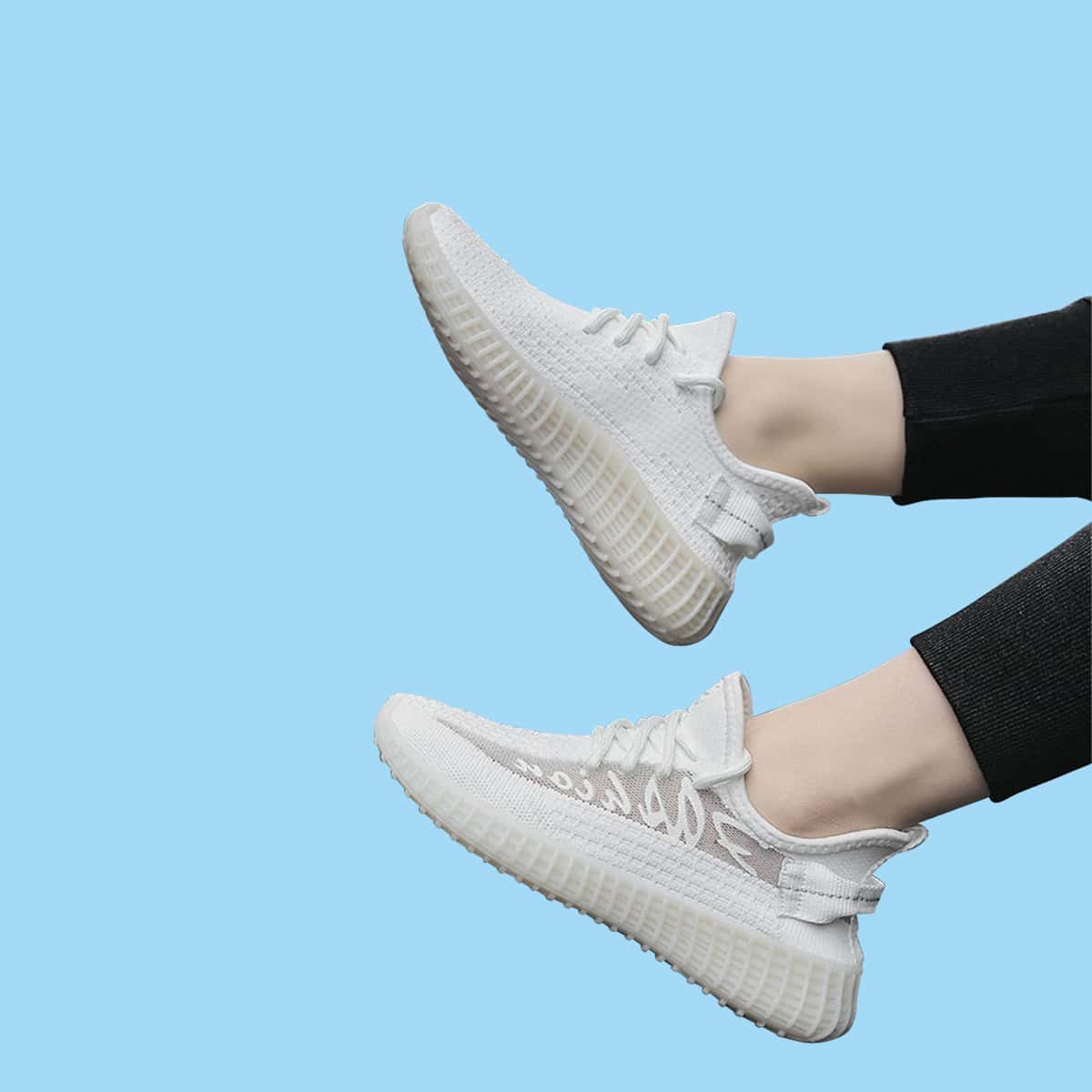 

Guys Lace-up Front Contrast Mesh Knit Sneakers, White