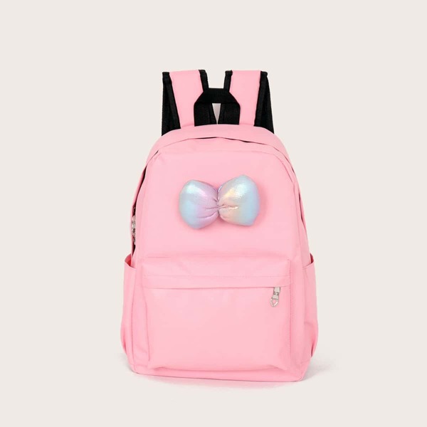 

Girls Bow Decor Pocket Front Backpack, Baby pink