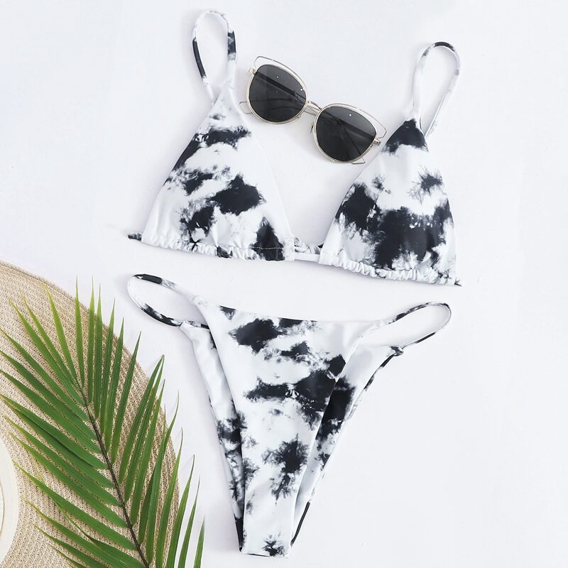

Tie Dye Triangle Tanga Bikini Swimsuit, Grey