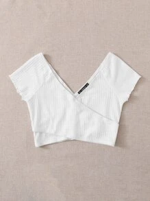 SHEIN Cross Wrap Solid Crop Top - White - View 5