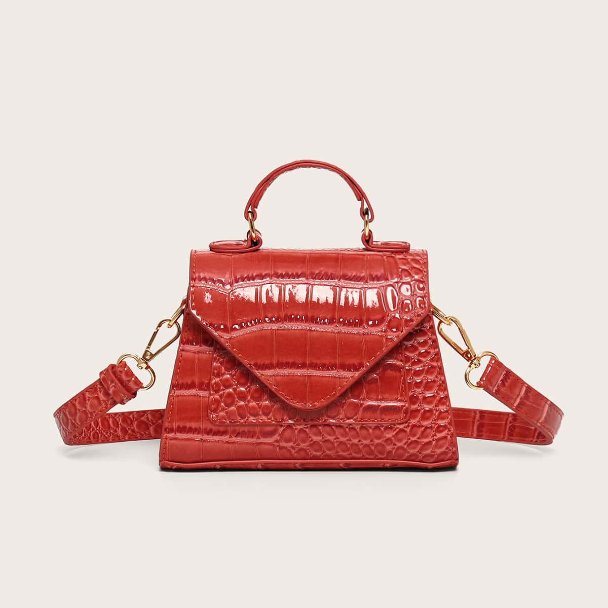 

Croc Embossed Top Handle Satchel Bag, Orange