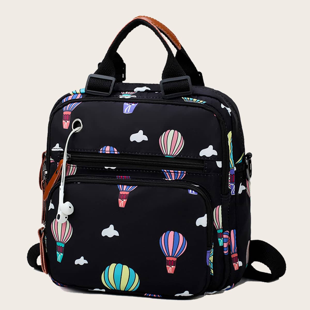 

Cartoon Hot Air Balloon Graphic Backpack, Black