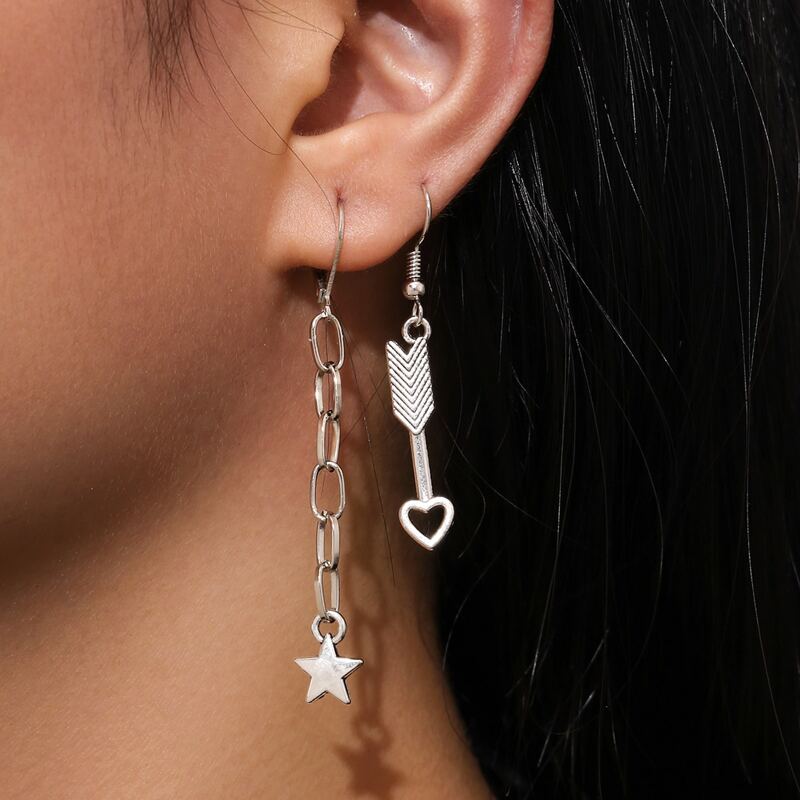 

2pairs Star & Arrow Drop Earrings, Silver