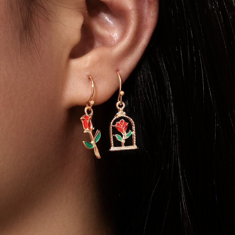 

2pairs Rose Drop Earrings, Red