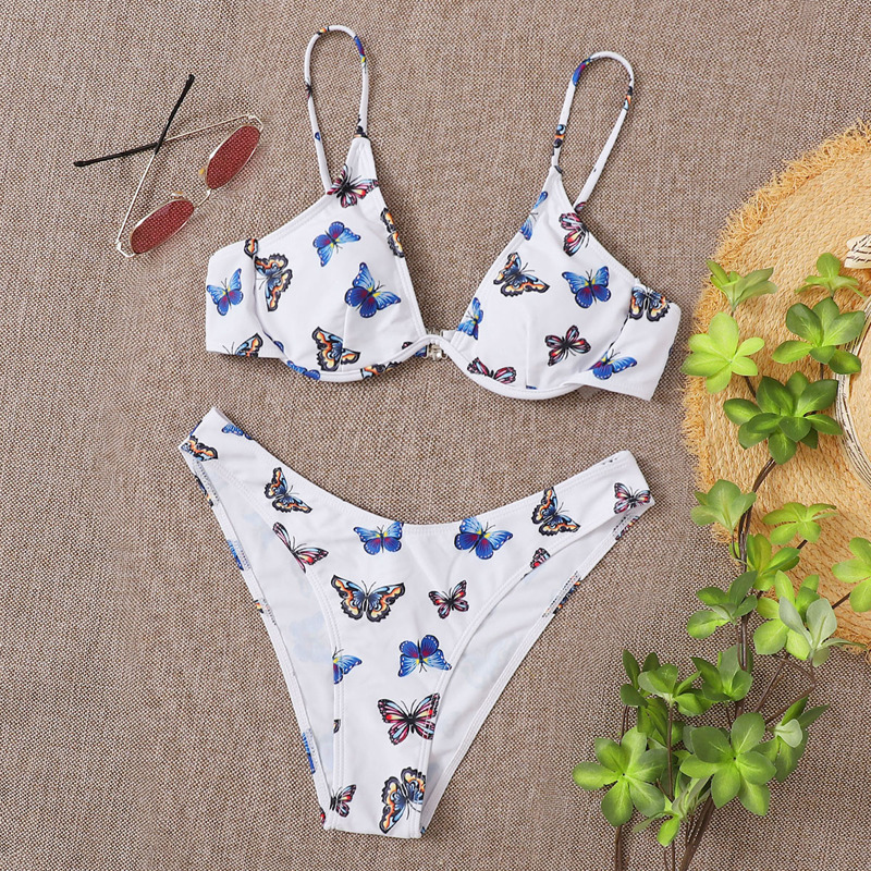 

Butterfly Print High Cut Bikini Swimsuit, White
