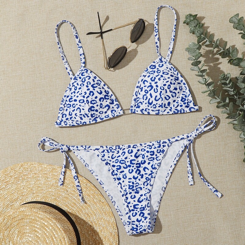 

Leopard Tie Side Bikini Swimsuit, Multicolor