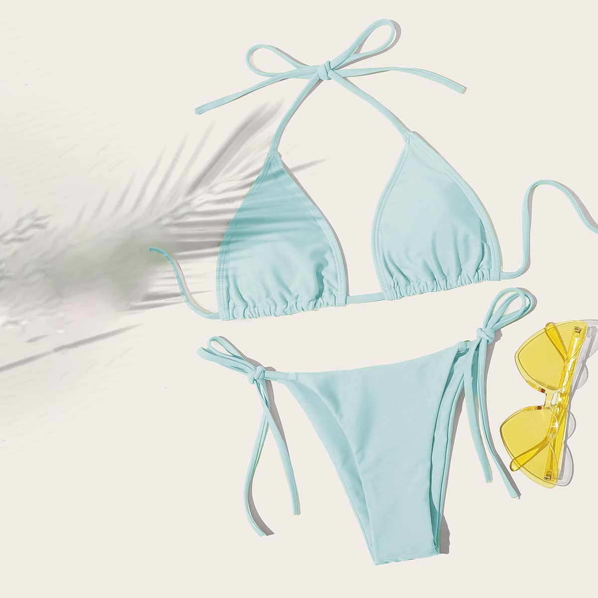 

Solid Triangle Bikini Swimsuit, Mint blue