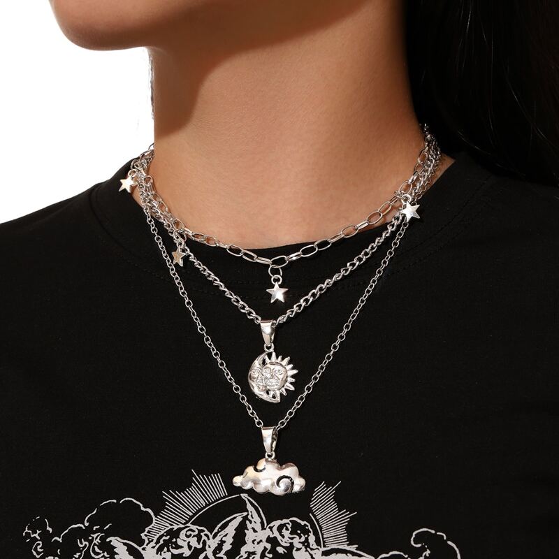 

Star & Cloud Layered Chain Necklace, Silver