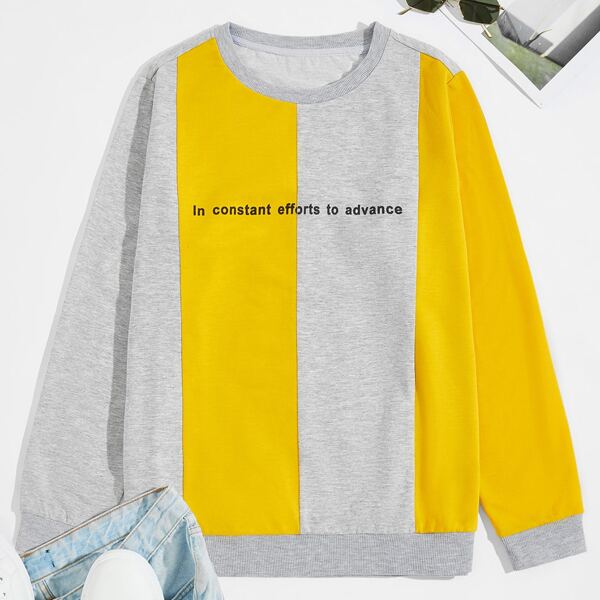 

Men Color-block Slogan Graphic Sweatshirt, Multicolor