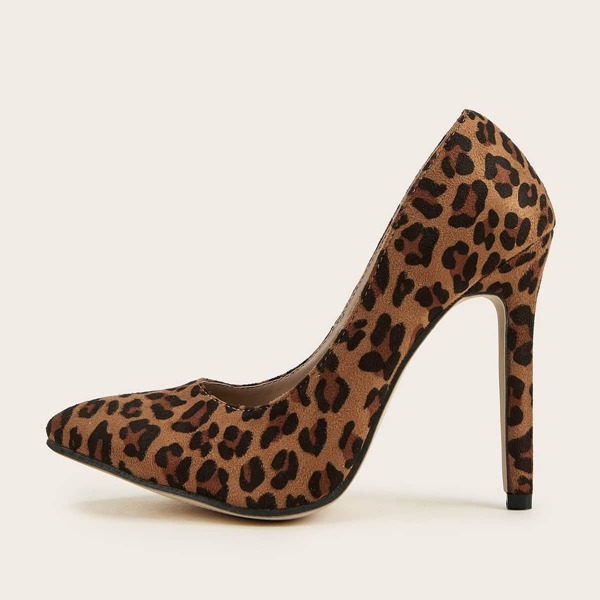 

Leopard Stiletto Court Pumps, Brown