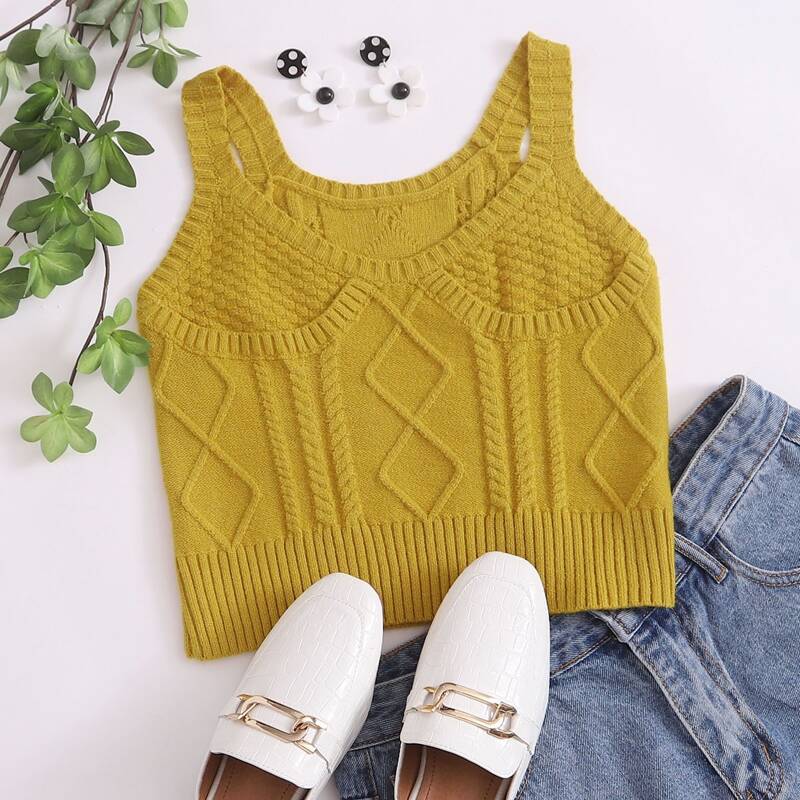 

Textured Knit Crop Top, Mustard yellow