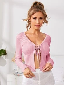 tie front cardigan shein