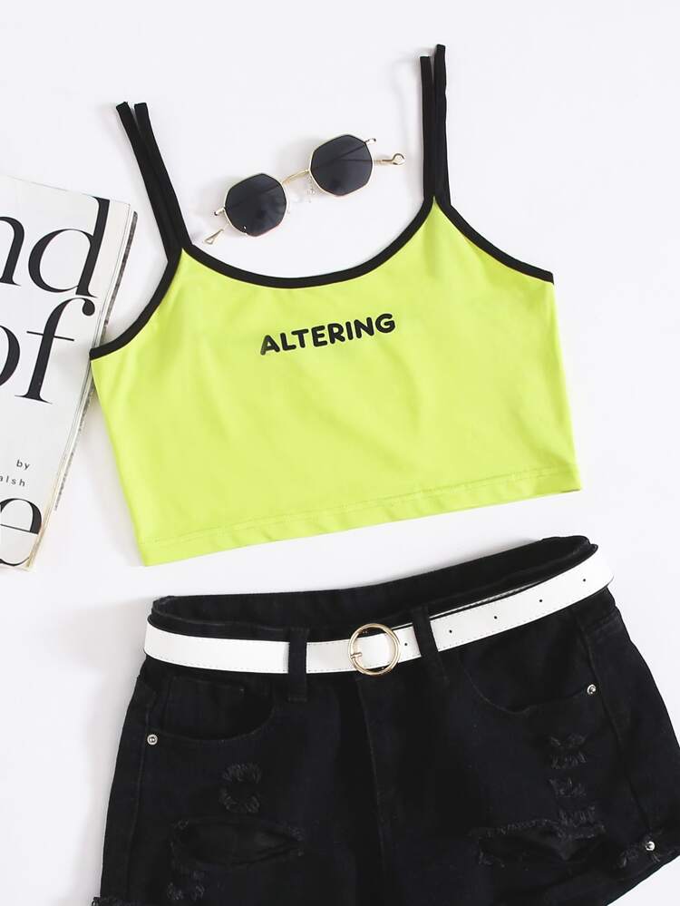 neon green and black crop top