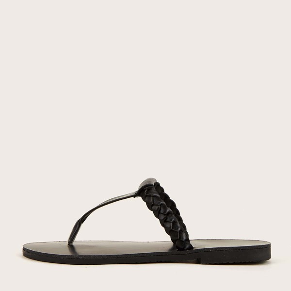 

Braided Toe Post Slide Sandals, Black