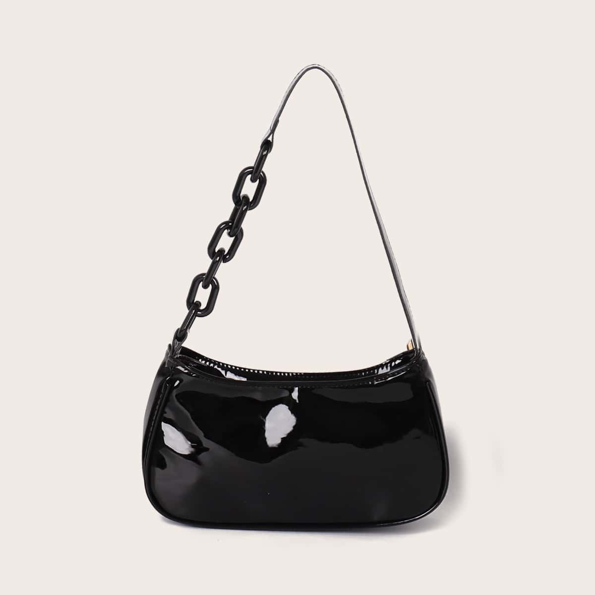 

Patent Baguette Bag, Black