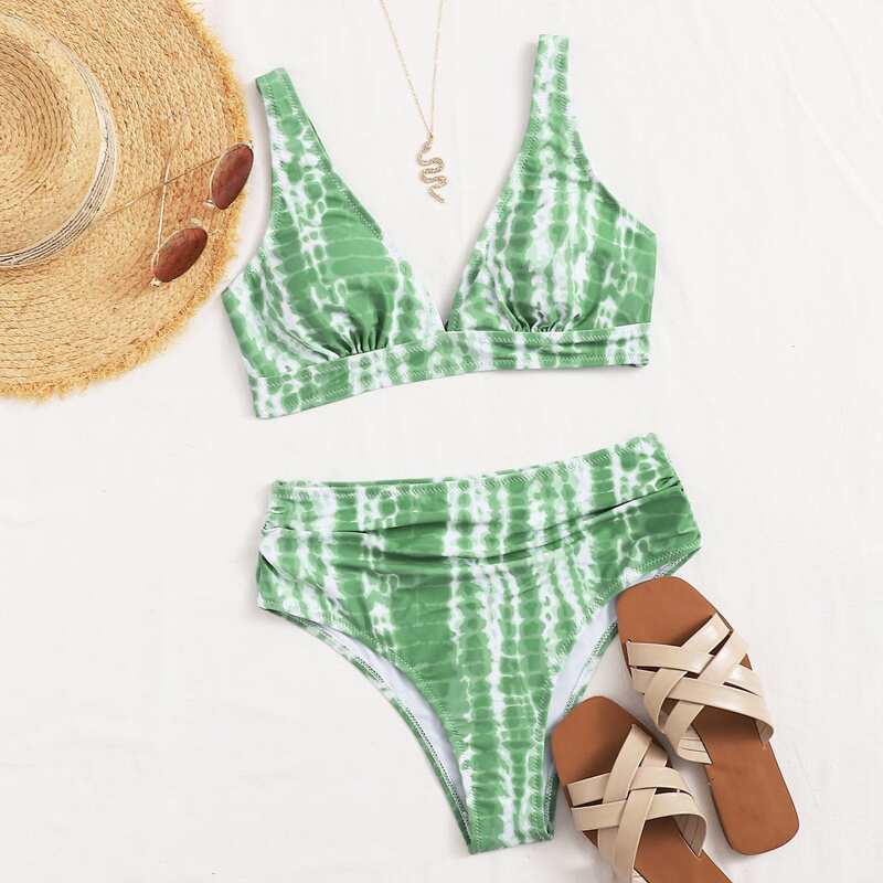 

Tie Dye High Waisted Bikini Swimsuit, Green
