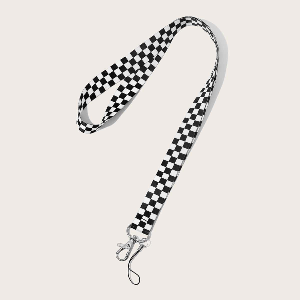 

1pc Checker Lanyard, Black and white